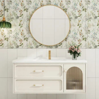 European Oak Bathroom Cabinet Smart Mirror Cabinet Ceramic Washbasin Nordic Bathroom Vanity Cabinet Sink Bathroom Furniture New