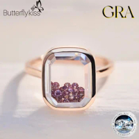 Butterflykiss Unique Design Moissanite D Color And NovaColor Pink Sandwich Gold Ring Jewelry Wedding Anniversary Gifts For Women