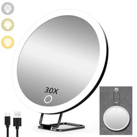 6英寸10X倍20X倍30X倍充電led補光帶燈放大化妝鏡360度旋轉支架鏡