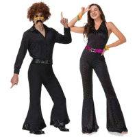 Halloween 70's Disco Couple CostumeCosplay Costumes Vintage 80's Hippies Costume Men Women Music Festival Party Outfits