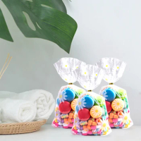 50pcs Birthday Party Cookie Baking Packaging Bags Candy Bag Daisy Gift Bag for Kids Birthday Baby Shower Wedding Supplies
