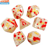 7pcs of Pearl Pattern Blood Dot Dice Bloody Number Dice Kit for Dnd TPG TRPG Running Team COC Cthulhu Table Board Game Dice Set