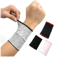 Grey Knitted Sweat Absorbing Pressure Wrist Support Guard Sweatwipe Wristband For Fitness Cycling Badminton Tennis Basketball