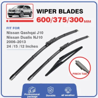 Front Rear Wiper Blades Set For Nissan Qashqai J10 2006-2013 Dualis NJ10 Brush Rubber Windshield Windscreen Window 24"15"12" Car