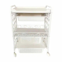 Elitzia ETST20 Stainless Steel Beauty Salon Rolling Trolley Storage Organizer White Cart 3 Tier With 2 Drawers