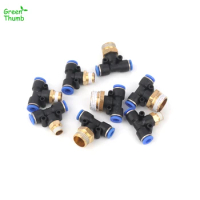 20pcs 6mm Pneumatic Tee Connector 1/8,1/4,3/8,1/2inch Male Thread Plastic Tee High Pressure Hose Fittings