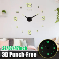 27/37/47inch Home Deco Luminous Wall Clocks Large Clock watch Horloge 3D DIY Acrylic Mirror Stickers Quartz Klock Modern mute