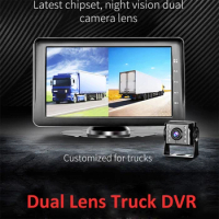 Dual Lens Recorder Car Truck Bus DVR Cargo DVR 7 Inch Dash Cam Dashboard Rear View Camera
