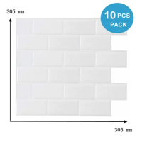 Easy DIY Peel And Stick Tiles Waterproof PU Glue 3D Effect Brick Wallpaper Choice For Kitchen Bathroom Indoor Decor - 10 Pieces