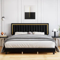 King Size Velvet Bed Frame with Wood Slats, Upholstered Platform Bed with Adjustable Headboard, Noise-Free Design