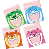 100Pcs Big Teech Mouth Monster Shark OPP Self Adhesive Bag Christmas Birthday Cookie Candy Gift Packaging Bags Xmas Party Favors