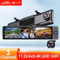 11.26" Car DVR 4K UHD 3 Camera Front/Cabin/Rear Cam GPS Track Playback Wifi 24h Parking Monitor Dash Cam