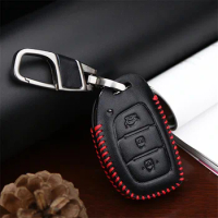 Leather Car Keyring Key Case Cover For Hyundai IX35 I30 IX20 I10 I40 Santa Fe Kona Solaris Creta Tucson 2021 Key Accessories