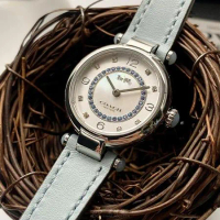 COACH26mm圓形銀精鋼錶殼白銀色錶盤真皮皮革淺藍錶帶款CH00139