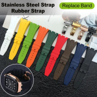 Rubber Silicone Strap Stainless Steel Band for Apple Watch Series 8 7 6 Se 5 4 Modification Kit, Replacement Band