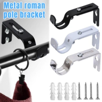 2Pcs Extendable Durable Curtain Rod Support With Screws Portable Wall-mounted Curtain Rod Bracket Adjustable Hanging Hook