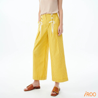 【iROO】條紋印花棉料寬褲