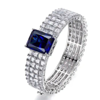 Luxury Sapphire Moissanite Bangle Bracelet 100% Real 925 Sterling silver Wedding Bracelets For Women Men Promise Party Jewelry