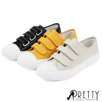 【Pretty】台灣製百搭熱銷沾黏式平底休閒帆布鞋(黃色、米色、黑色)