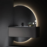 Bathroom Rock Slate Counter-top With Smart Mirror Modern bathroom vanity cabinet