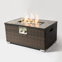 32" Gas Fire Pit Table Square Propane Fire Pit 40,000BTU Outdoor Patio Gas Fireplace Table BBQ Grill with Tile Tabletop