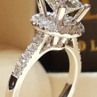 New 925 Sterling Silver Ring Simulation Diamond CZ Ring, Suitable For Female Charm Jewelry Engagement Gifts