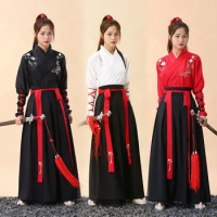 Couples Ancient Chinese Traditional Hanfu Embroidery Han Dynasty Stage Performance Cosplay Costume Cross-collar Swordsman Suit