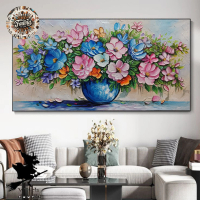 Lukisan dinding ruang tamu bunga dalam pot modern art Frame