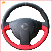 MEWANT Black Leather Red Leather Car Steering Wheel Cover for Nissan QASHQAI X-Trail NV200 Rogue Interior Accessories Parts