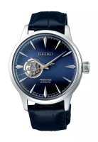 Seiko Seiko Presage Cocktail Time ‘Blue Moon’ Open Heart Blue Dial Dark Blue Calfskin Leather Band A