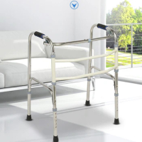 Aluminum Alloy Walker Height-Adjustable Mobility Aid Wear-Resistant Handrail Commode Chair Non-Slip Walking Assistant