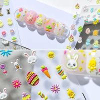 DIY Easter Bunny Egg Rabbit Cartoon Flower Angel 5D Embossed Relief Self Adhesive Nail Art Decorations Sticker 3D Manicure Decal