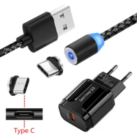 Type C Magnet Charge Cable For Samsung S10 A20E A30 A50 LG Stylo 5 Sony Xperia 10 XA1 XZ3 Magnetic USB Cable QC 3.0 Fast Charger