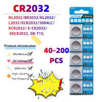 40-200PCS 3V 200mAh CR2032 Lithium Battery CR 2032 DL2032 ECR2032 For Watch Toy Calculator Car Key Remote Control Button Cells