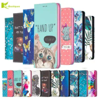 Leather Case For For Samsung Galaxy S22 Ultra Case on For Samsung S22 Plus Fundas Wallet Stand Book Flip Cover Cat Painted Coque