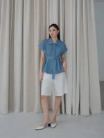 LAFORE - BC4329 Lea Shirt - Kemeja Denim Wanita - Kemeja Busui - Kemeja Lengan Pendek blue