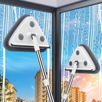 佳幫手玻璃刮水神器 高層窗戶清潔 三角拖把 家用保潔擦窗器- 【升級塑料轉接口】加長杆2塊布 均碼