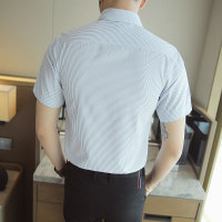 夏季白色襯衫男短袖免燙潮商務休閑條紋半袖襯衣男士帥氣工作服