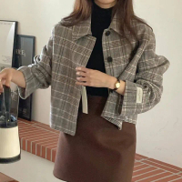 【創翊韓都】正韓毛呢外套 格紋羊毛呢短版大衣STP1013-創翊韓都(預購)