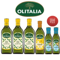 【Olitalia 奧利塔】純橄欖油1000mlx3瓶+頂級芥花油750mlx1瓶(+玄米油250mlx2瓶-禮盒組)