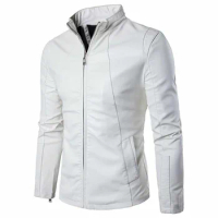 Men's White Leather Jacket Rider Motorcycle Genuine Sheepskin Slim Fitting Racing Jacket Men Jacket