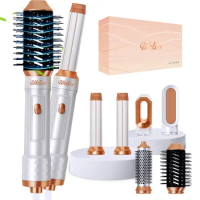 6 in 1 Blow Dryer Brush Curling Wand Hair Air Styling Tools Set Ionic Hair Dryer Hot Air Brush Left&amp;Right Rotating Curling Wand