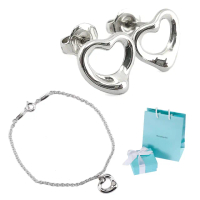 【Tiffany&Co. 蒂芙尼】價差七千元-純銀Open Heart 耳環+手鍊(兩件組)