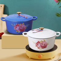 Peony Printed Enamel Cast Iron Pot Household Non-stick Stew Pot Induction Cooker Gas Universal Casserole Cookware Cooking Pots