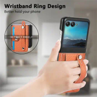 Solid Color Wrist Strap Phone Case For Motorola Razr 40 Ultra Moto Razr40+ Plus 2023 Folding Wallet Card Slot Leather Cover
