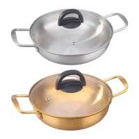 Kimchi Soup Pot Stainless Steel Double Handle Hot Pot Round Fast Heating Pan Dry Pots Instant Noodle Pot for Pasta Soup Curry