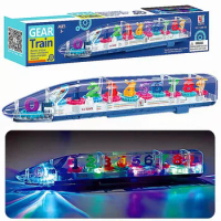 Christmas Gift Transparent Gear Children's Electric Toy Train Sound Light And Music Simulation Harmony EMU High-speed Rail