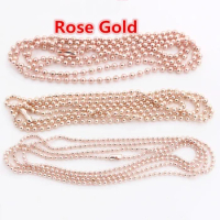 5pcs/lot 3 Size 1.5mm and 2.0mm and 2.4mm Rose Gold Color Ball Beads Chain Necklace Bead Connector 65cm(25.5 inch)
