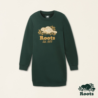 Roots 女裝- 戶外探險家系列 刺繡海狸洋裝-深綠色