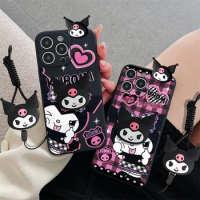 3D Cartoon Kuromi Toy Phone Holder Stand Case For Oppo Realme Narzo 60X 50i 30 Pro 20 10 50A Prime 30A 20A 10A N55 Lanyard Cover